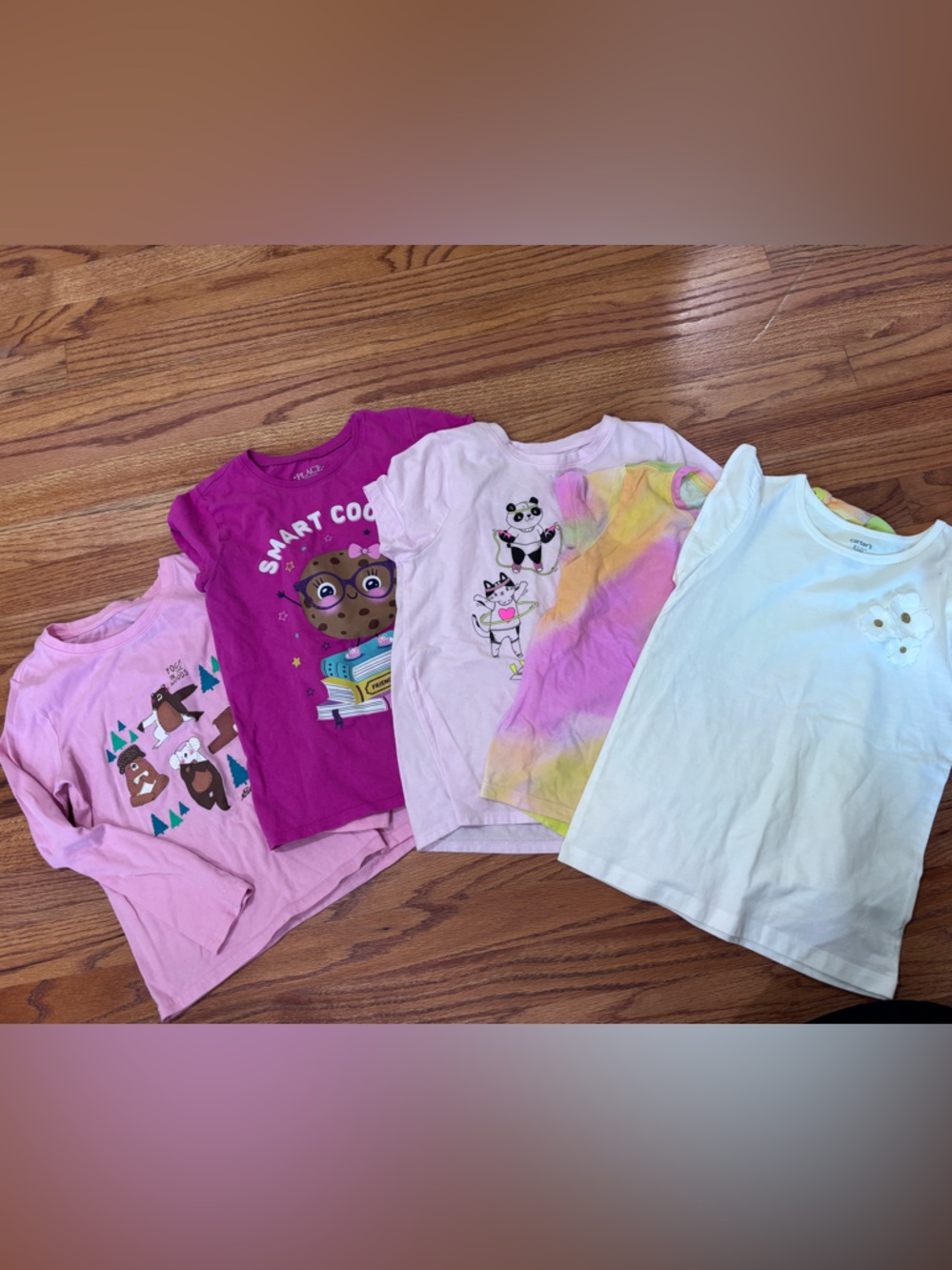 Girls' Cute Graphic T-Shirt Bundle - Pink, Purple, Tie-Dye, White sz 7-8